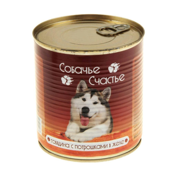 Собачье счастье консервы для собак Говядина с потрошками в желе 750 г