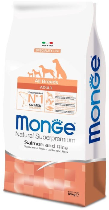 Monge Dog Speciality корм для собак всех пород лосось с рисом,12 кг, 2,5 кг