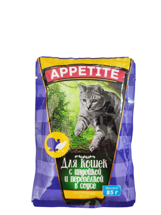 Appetite Влажный корм для кошек индейка и перепелка, 85 г