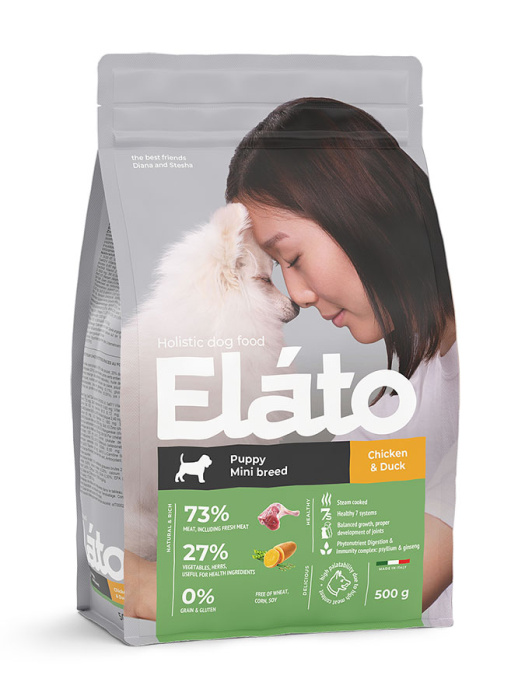 Elato Holistic сухой корм для щенков мелких пород с курицей и уткой,500 г, 2 кг.