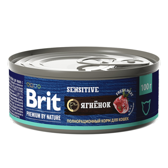 Brit Premium by Nature консервы с мясом ягнёнка для кошек с чувствительным пищеварением, 100 г