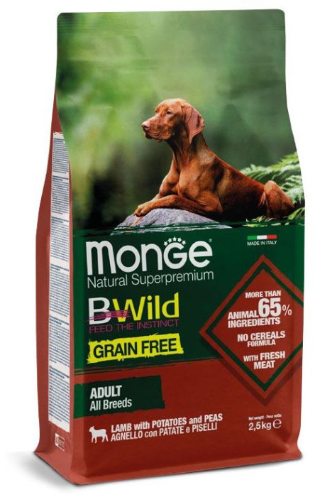 Monge Dog GRAIN FREE беззерновой корм для собак всех пород, с ягненком, картофелем и горохом,2,5 кг, 12 кг