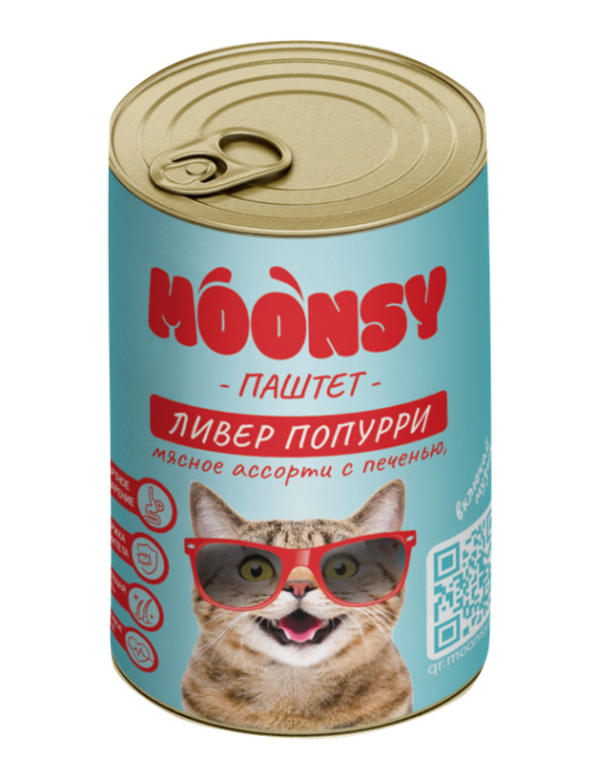 MOONSY Консервы для кошек паштет мясное ассорти с печенью, 260 г