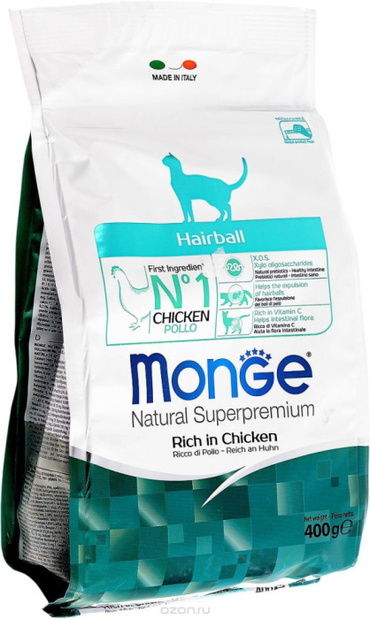 Monge Cat Hairball корм для кошек для выведения комков шерсти,10 кг, 1,5 кг, 400 гр