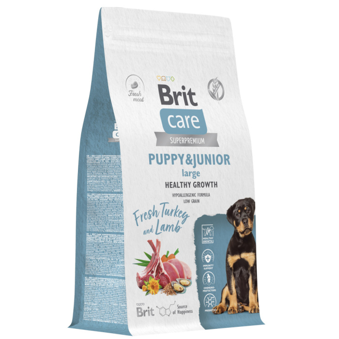 Brit Care Superpremium Dog Puppy&Junior L с индейкой и ягненком для щенков крупных пород, Здоровый рост и развитие, 1,5 кг, 3 кг., 12 кг
