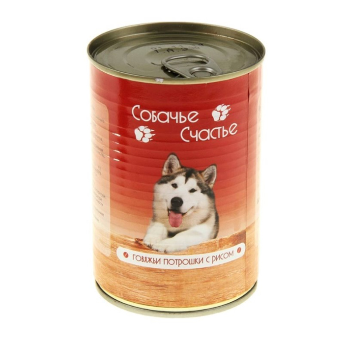 Собачье счастье консервы для собак Говяжьи потрошки с рисом 410 г