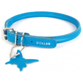 Collar Ошейник для собак кожаный WAUDOG Glamour с QR паспортом, круглый, синий, Д 8 мм, Дл 20-25 см