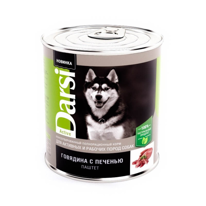 Darsi консервы для собак, говядина и печень, 850 г