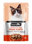 Ночной охотник Влажный корм для кошек мясное ассорти кусочки в желе, 100 г