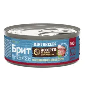 БРИТ ПРЕМИУМ Консервы с ассорти из птицы с потрошками для взрослых собак мелких пород, 100 г