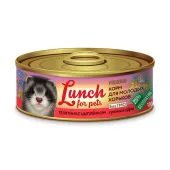 Lunch For Pets консервированный корм для молодых хорьков, телятина с цыплёнком кусочки в суфле 100 г