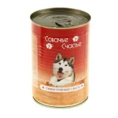 Собачье счастье Консервы для собак Говяжьи потрошки с рисом 410 г