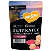 Мнямс Влажный корм Деликатес Куриное филе с тунцом в соусе для стерилизованных кошек, 50 г