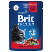 Brit Premium Пауч для взрослых кошек говядина и горошек, 85 г