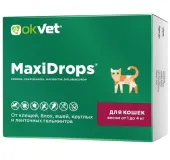 Агроветзащита Оквет MaxiDrops для кошек весом от 1 до 4 кг от клещей, блох, вшей, круглых и ленточных гельминтов