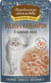 Деревенские лакомства Пауч для кошек Лосось с кальмаром в нежном желе, 70 г