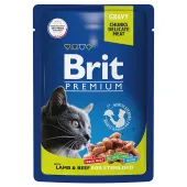 Brit Premium Пауч для взрослых стерил. кошек ягненок и говядина в соусе, 85 г