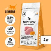 BOWL WOW Корм сухой для кошек с чувствительным пищеварением с индейкой курицей и тыквой, 4 кг