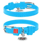 Collar Ошейник для собак кожаный WAUDOG Glamour с QR паспортом, голубой, Ш 12 мм, Дл 21-29 см