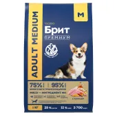 БРИТ ПРЕМИУМ Adult Medium с курицей для взрослых собак средних пород (10–25 кг)
