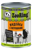 ZOORING Консервы для кошек кусочки в желе индейка с потрошками, 400 г