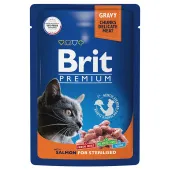 Brit Premium Пауч для взрослых стерилизованных кошек лосось в соусе, 85 г