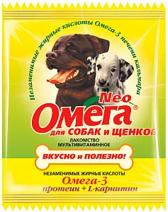 Астрафарм ОМЕГА NEO Мультивитаминное лакомство для собак и щенков, с протеином и L карнитин, 15 таблеток