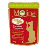 Molina консервы для кошек (цыпленок, говядина в соусе) 100 г