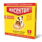 Инсектал Капли против клещей и блох для собак и кошек 4-10 кг, 6 пипеток