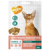 Мнямс Лакомство "Здоровье и красота" хрустящие подушечки для кошек с лососем 60 г.