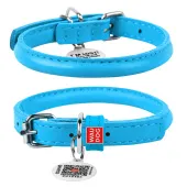 Collar Ошейник для собак кожаный WAUDOG Glamour с QR паспортом, круглый, синий, Д 8 мм, Дл 20-25 см