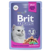 Brit Premium Пауч для взрослых стерилизованных кошек индейка с сыром в желе, 85 г