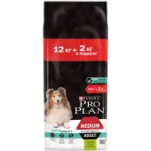 Pro Plan сухой корм для собак средних пород, чувствительное пищеварение, ягненок, 12 кг + 2 кг в подарок