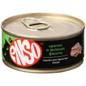 ENSO консервы для взрослых кошек, паштет с кроликом и зеленой фасолью, банка 100 г