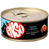 ENSO консервы для взрослых кошек, паштет с лососем и яблоком, банка 100 г