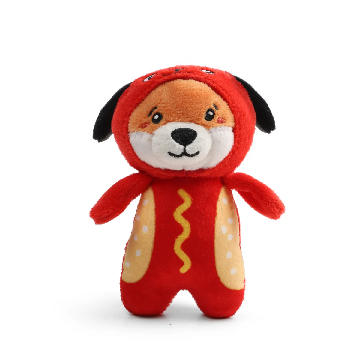 GiGwi PLUSH FRIENDZ Игрушка мягкая для собак "Лисичка в костюме хот-дога с пищалкой", 125мм