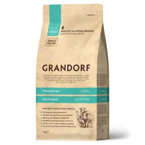 GRANDORF Adult Indoor Living Probiotics Низкозерновой сухой корм с живыми пробиотиками для взрослых кошек, постоянно живущих в помещении, 4 вида мяса и бурый рис