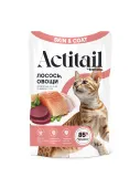 Actitail Влажный корм для здоровой кожи и шерсти кошек. Аппетитные кусочки в соусе с лососем и добавлением овощей 75 г